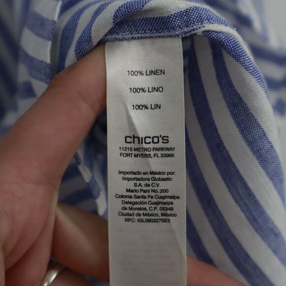 Chico's No-Iron Linen Shirt Womens XXL Blue Preppy Nautical Coastal Classic - Picture 4 of 16